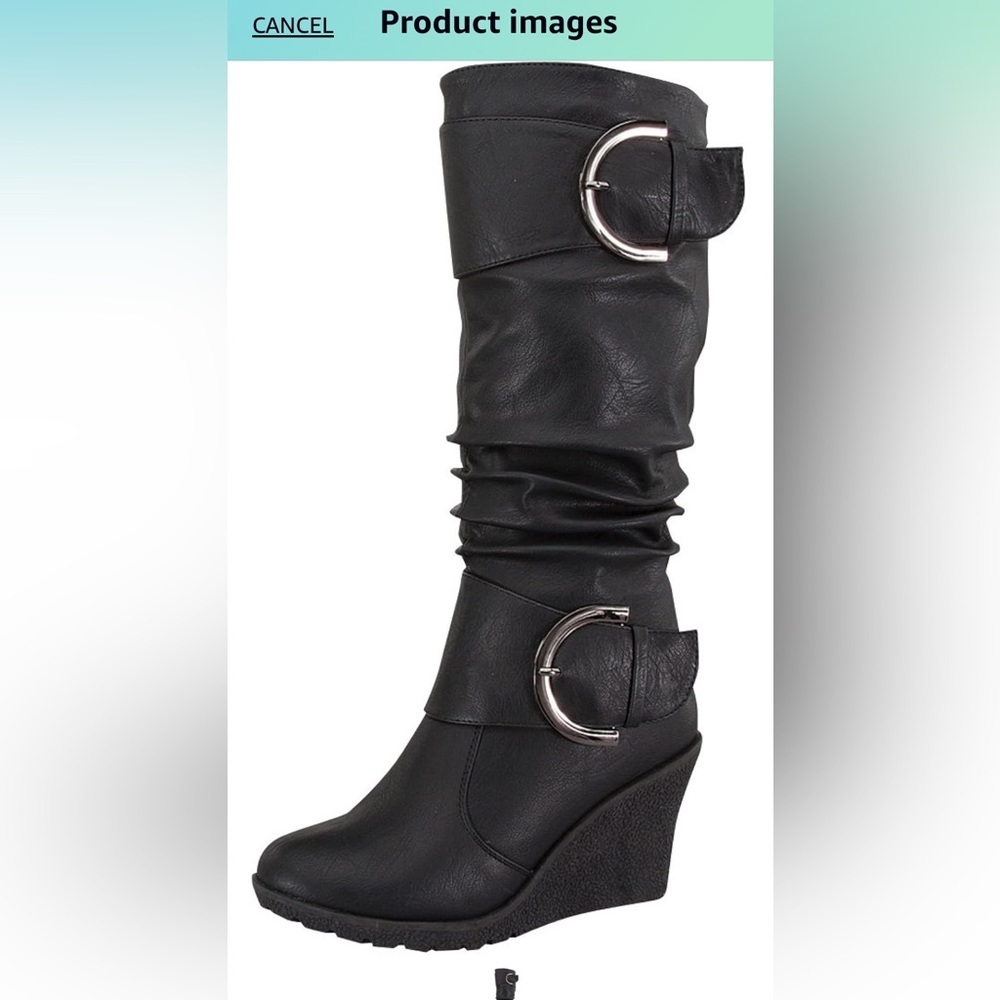 50%offw❤️ TOP Moda Womens Pure-65 Mid Calf Round Toe Slouched Wedge  Boots 5.5